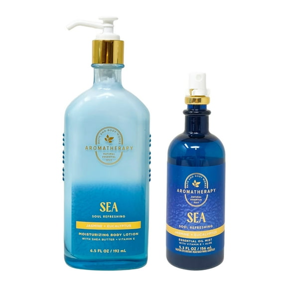 Bath and Body Works Aromatherapy Sea Soul Refreshing JASMINE + EUCALYPTUS 2 Piece Gift Set - Body Lotion and Essential Oil Mist - Full Size