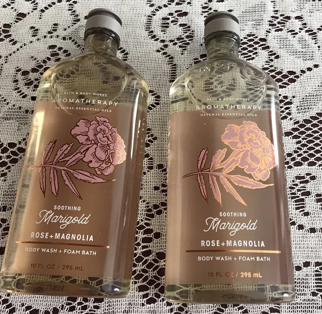 Bath and Body Works Aromatherapy Soothing Natural Essential Oils Body Wash and Foam Bath Twin Pack, Marigold Rose and Magnolia