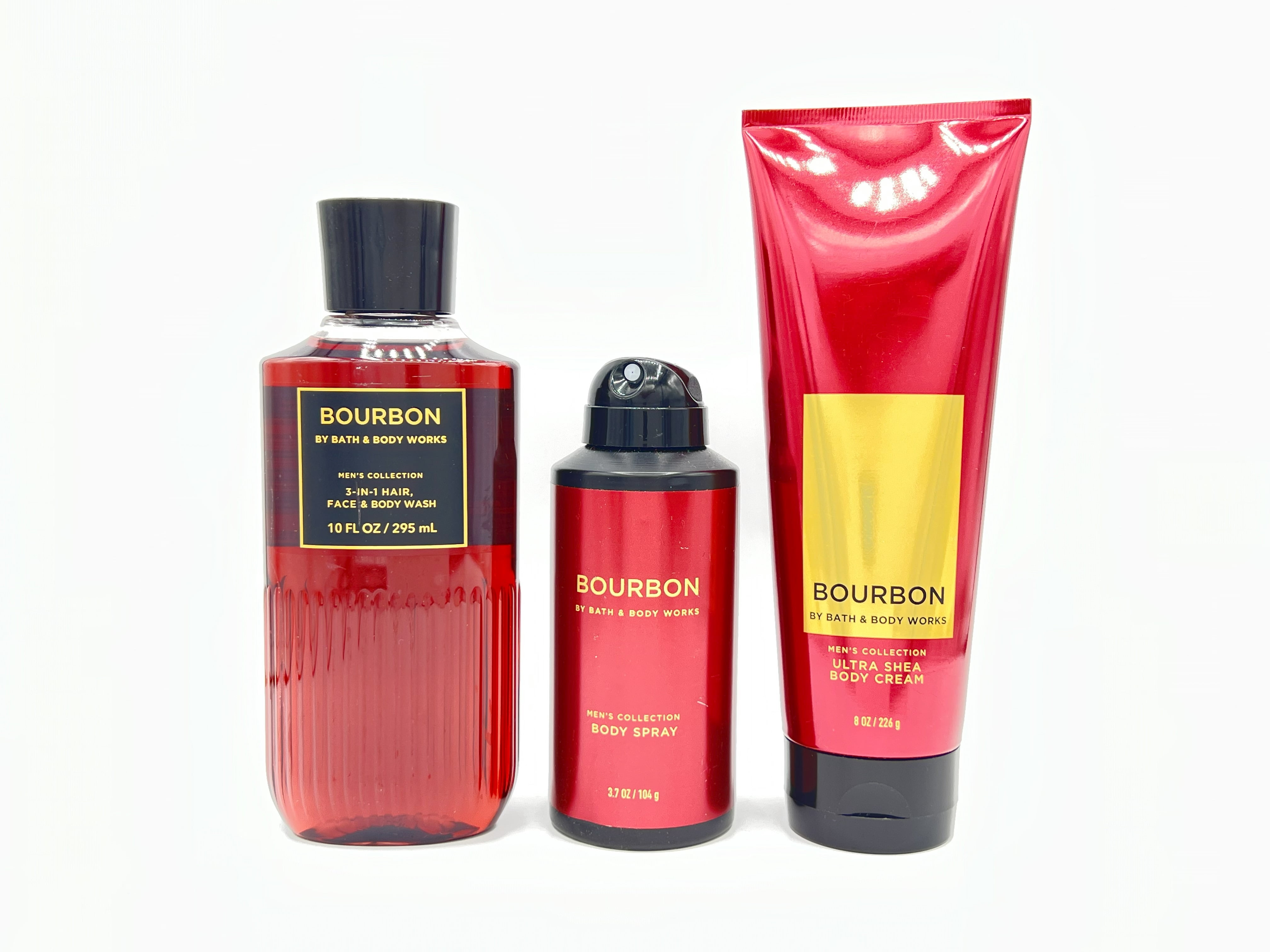 Bath and Body Works Bourbon For Men 10oz Body Wash, 8oz Body Cream and 3.7oz Body Spray