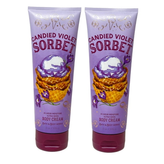 Bath and Body Works Candied Violet Sorbet 2 Pack Ultra Shea Body Cream 8 Oz