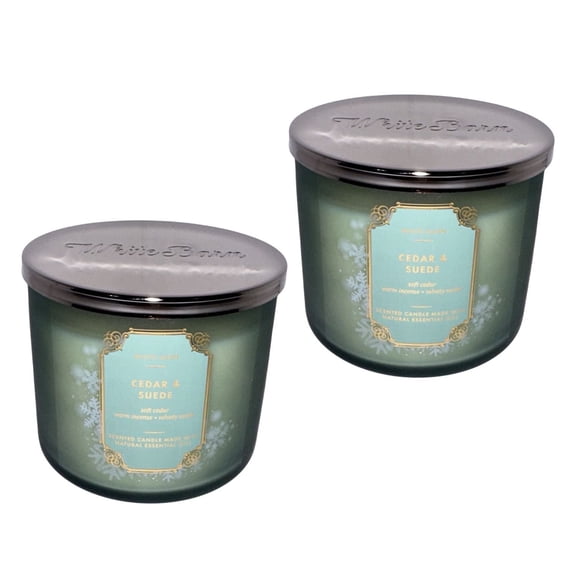 Bath and Body Works Candle -(2 Pack) Cedar & Suede Soft Cedar Warm Incense Velvety Suede 3 Wick with Natural Essential Oils (14.5 oz /411 g)