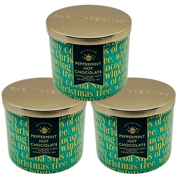 Bath and Body Works Candle -(3 Pack) Peppermint Hot Chocolate Scented Luminary 3-Wick Candle with Natural Essential Oils (14.5 Oz / 411 g)
