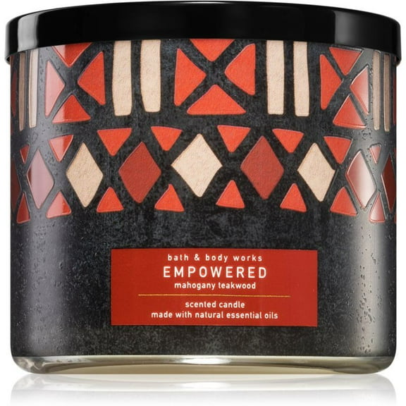 Bath and Body Works Candle - Empowered Mahogany Teakwood Scented 3-Wick Candle with Essential Oils (14.5 Oz / 411 g)