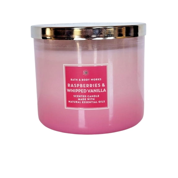 Bath and Body Works Candle - Raspberries & Whipped Vanilla 3-Wick Candle with Natural Essentail Oils (14.5 Oz / 411 g)