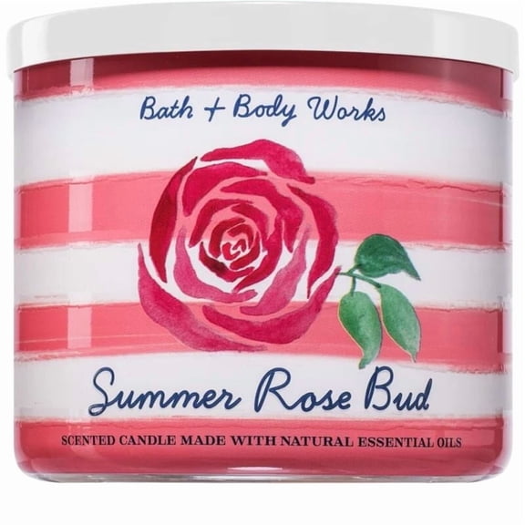 Bath and Body Works Candle - Summer Rose Bud Scented 3-Wick Candle with Natural Essential Oils (14.5 Oz / 411 g)