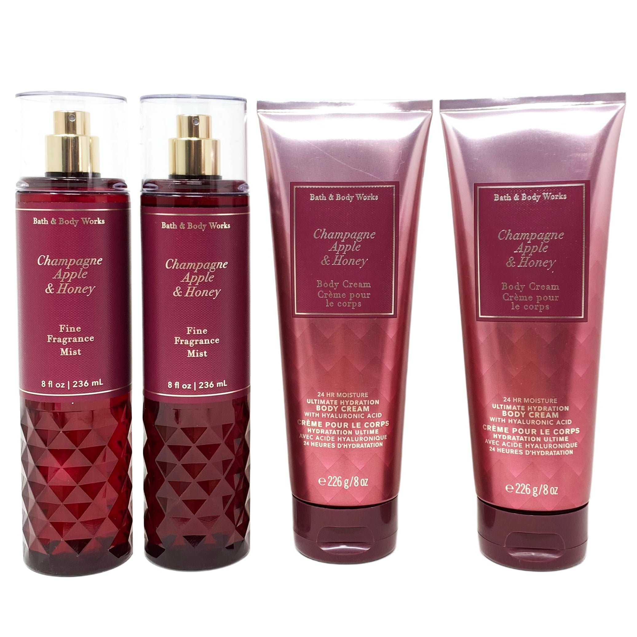Bath and Body Works Champagne Apple & Honey 4 Piece Set - Includes 2 Fine Fragrance Mists and 2 Ultimate Hydration Body Creams - Full Size
