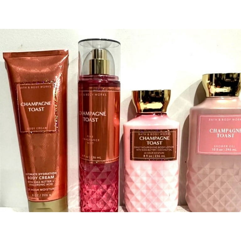 Bath and Body Works Champagne Toast 4-Piece Deluxe Bundle - Body Cream, Body Lotion, Fine Fragrance Mist, Shower Gel