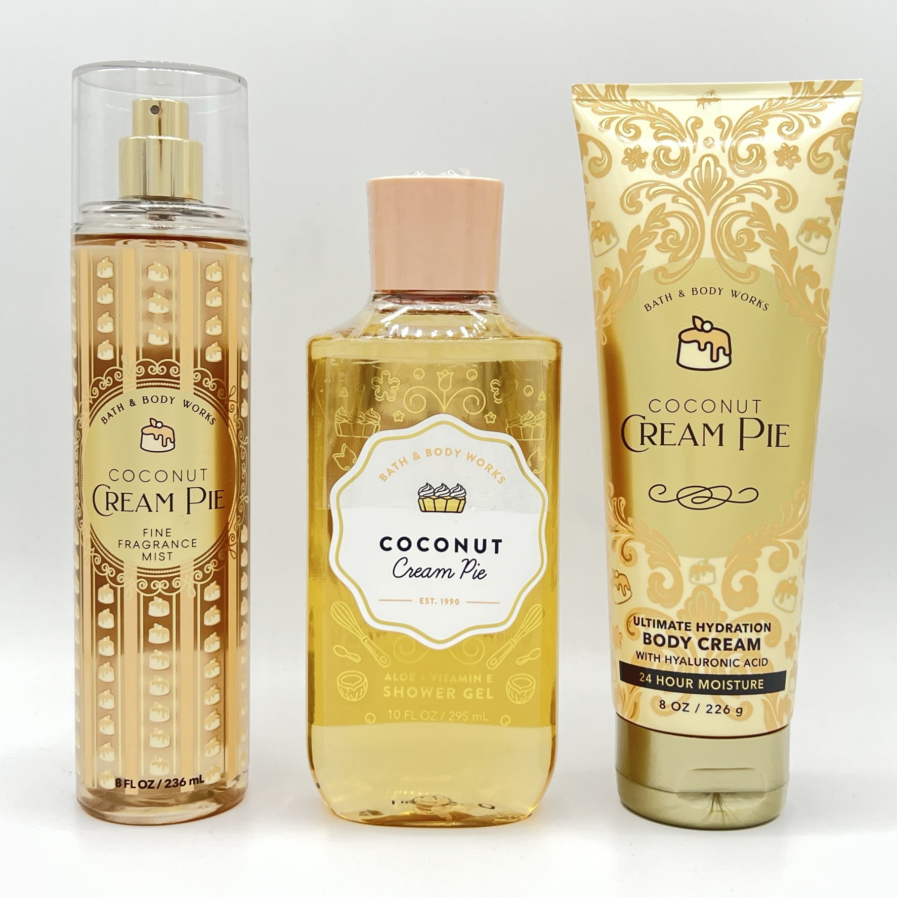 Bath and Body Works Coconut Cream Pie 8oz Body Cream, 10oz Shower Gel and  8oz Fine Fragrance Mist 3-Piece Bundle