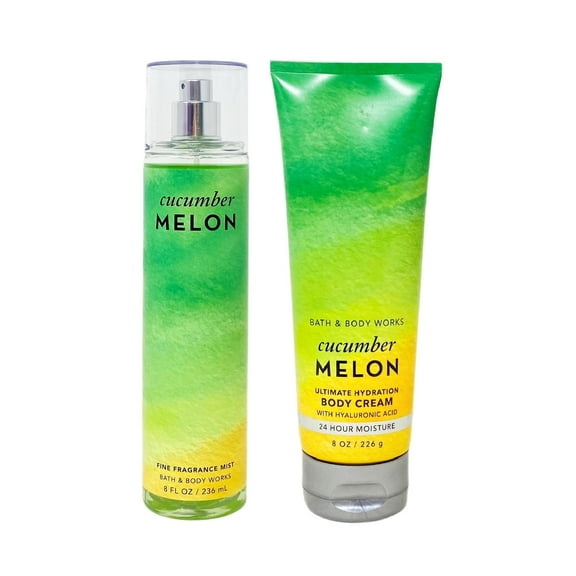 Bath and Body Works Cucumber Melon 2 Piece Bundle - Fragrance Mist and Body Cream - Full Size