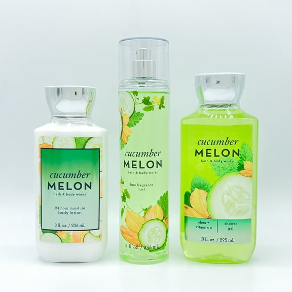Bath and Body Works Cucumber Melon Shower Gel, Fine Fragrance Mist and Body Lotion 3-Piece Full Size Bundle
