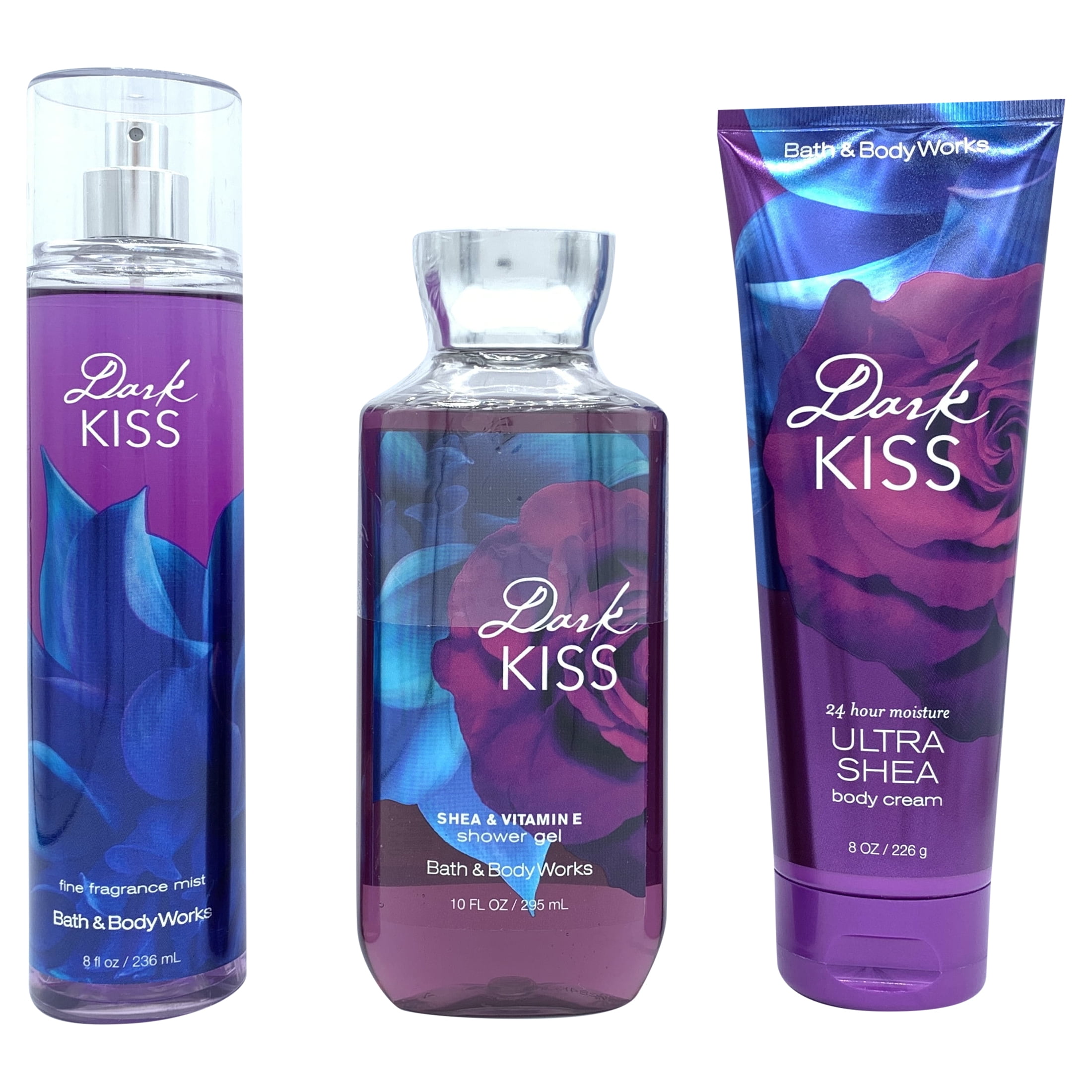 Bath and Body Works Dark Kiss Body Cream, Shower Gel and Fine Fragrance Mist 3-Piece Bundle