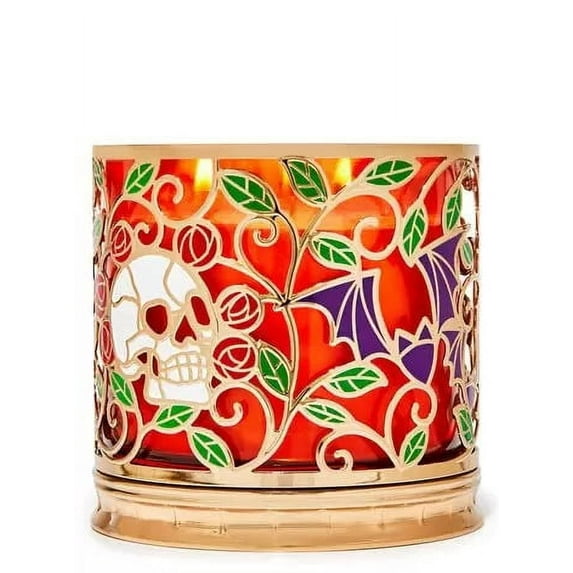 Bath and Body Works ENCHANTED SKULL AND ROSES 3-Wick Candle Holder