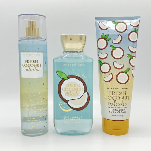 Bath and Body Works Fresh Coconut Colada Fine Fragrance Mist, Shower Gel and Body Cream 3-Piece Bundle