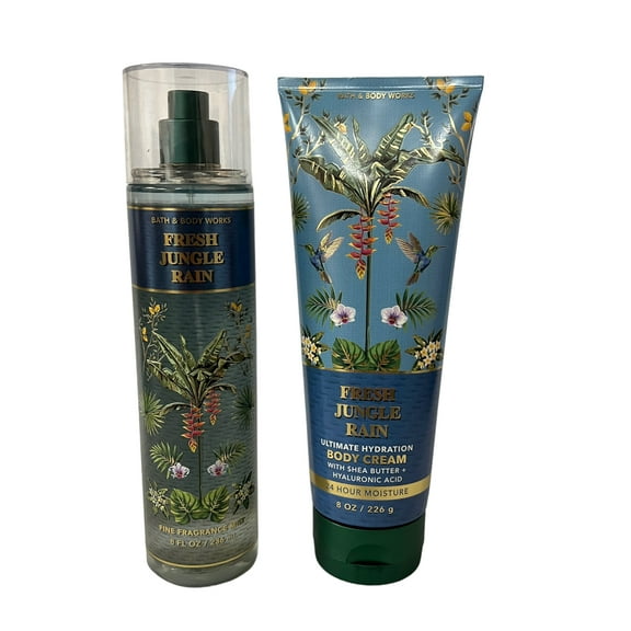 Bath and Body Works Fresh Jungle Rain Fine Fragrance Mist & Body Cream Set 8 fl oz