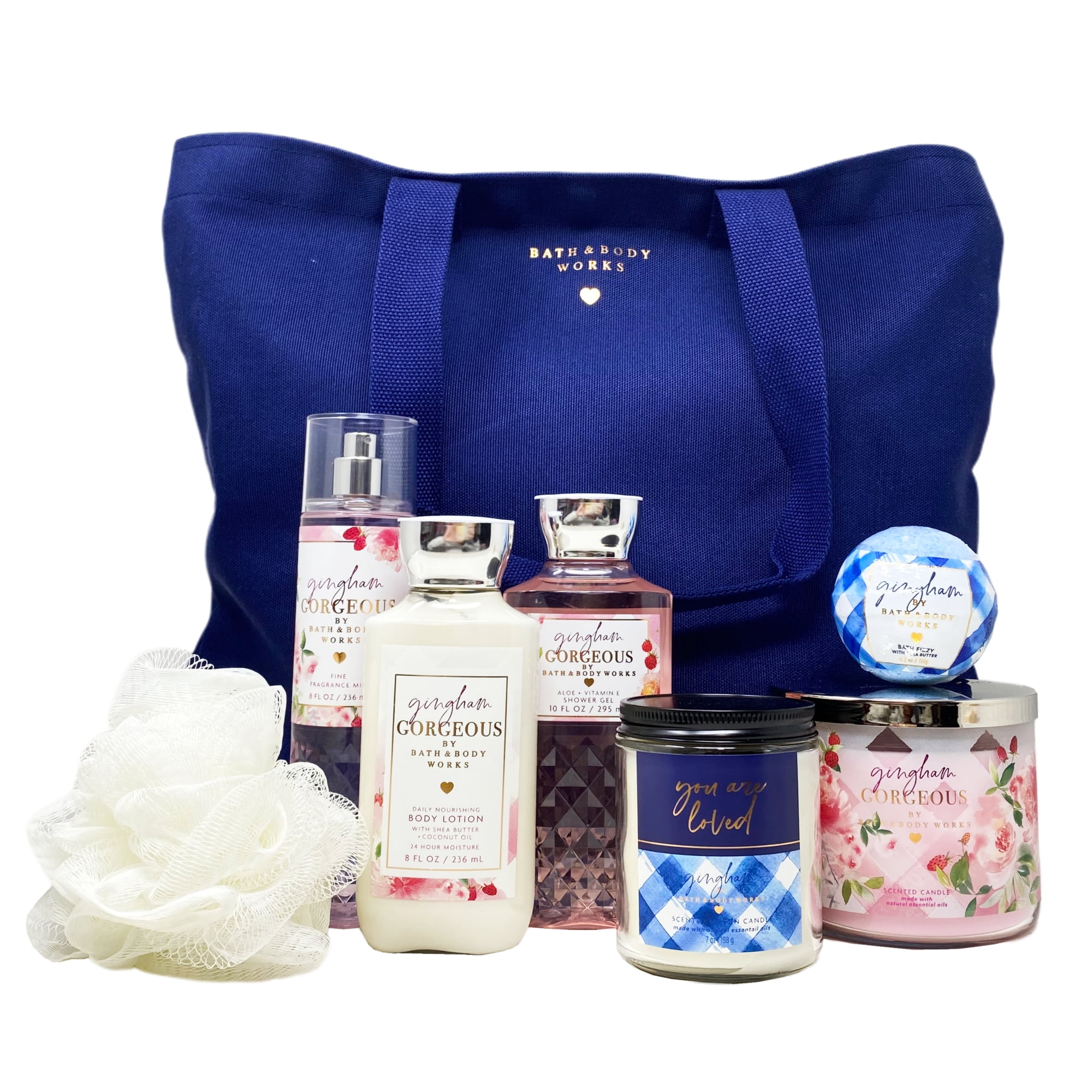Bath and Body Works Gingham Canvas Tote Bag Gift Set Set of 7