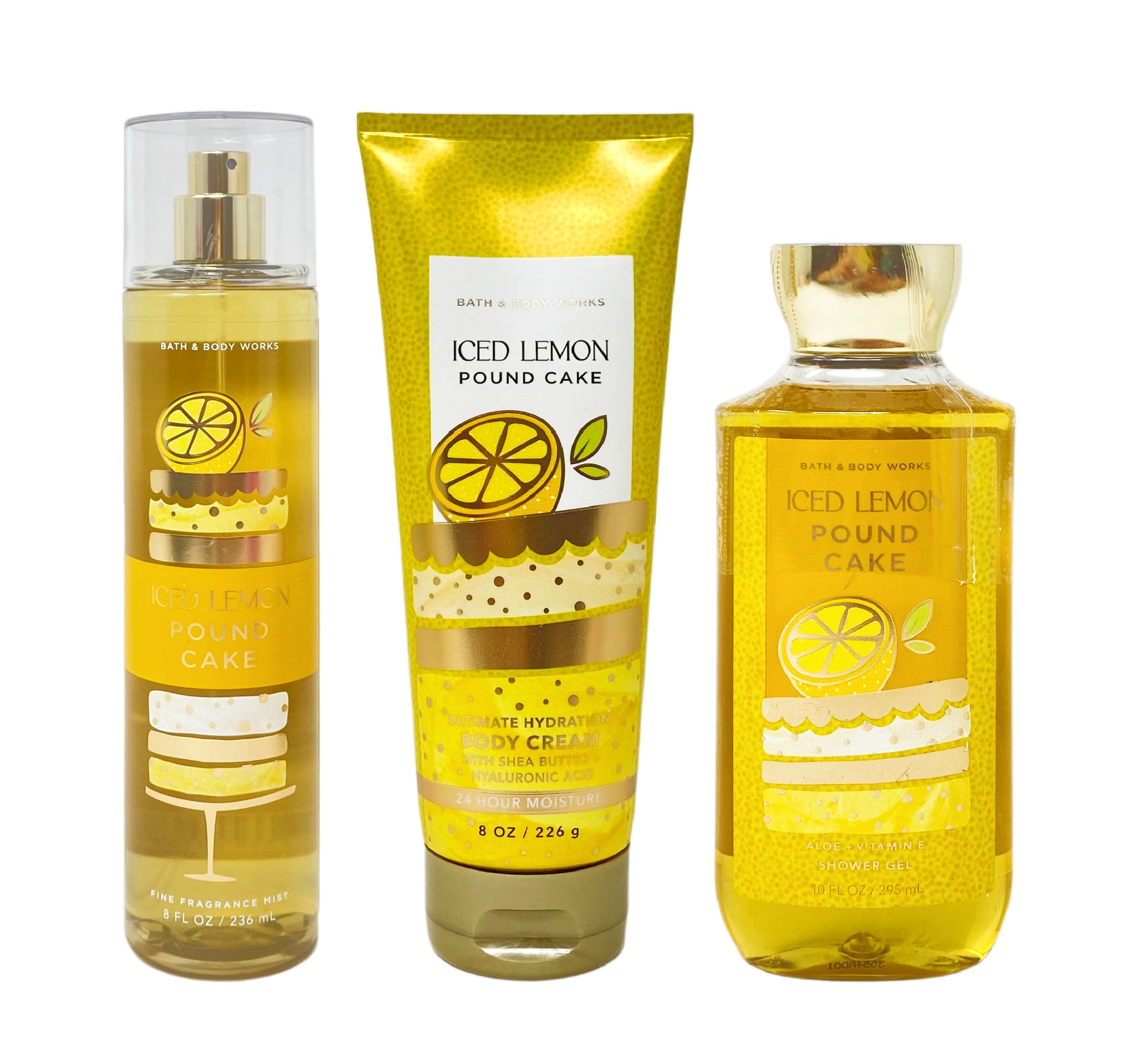 Bath and Body Works Iced Lemon Pound Cake 3 Piece Gift Set Fragrance Mist Body Cream