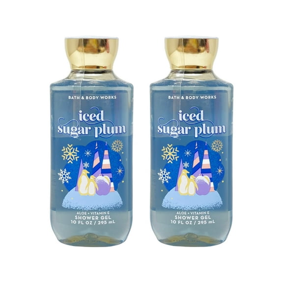 Bath & Body Works Iced Sugar Plum Creamy Aloe + Vitamin E Shower Gel Gift Set, 2 Pack