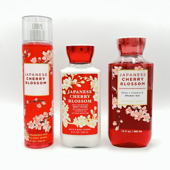 Bath and Body Works Japanese Cherry Blossom Body Lotion, Shower Gel and Fine Fragrance Mist 3-Piece Bundle