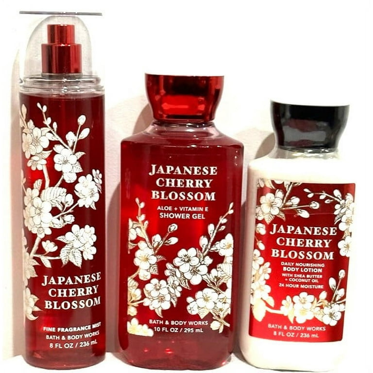 Bath and Body Works Japanese Cherry Blossom Body Lotion Shower Gel and Fine Fragrance Mist 3 Piece Set