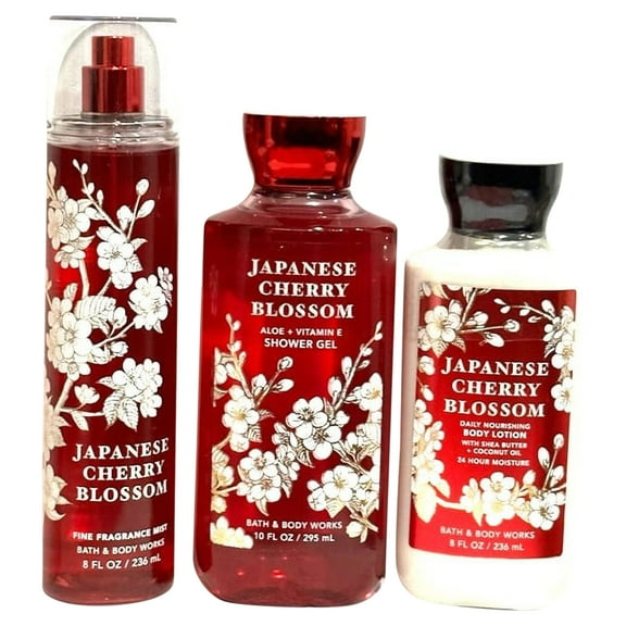Bath and Body Works Japanese Cherry Blossom Body Lotion, Shower Gel and Fine Fragrance Mist 3-Piece Set