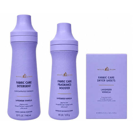 Bath and Body Works Lavender Vanilla Laundry Detergent, Fragrance Booster , and Dryer Sheets Set