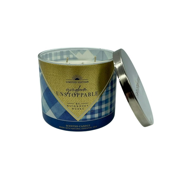 Bath and Body Works Limited Edition Gingham Unstoppable Scented Candle 3-Wick with Natural Essential Oils (14.5 oz / 411 g)
