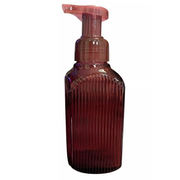 Bath and Body Works Maroon Vertical Lines Ribbed Glass Gentle Foaming Hand Soap Dispenser