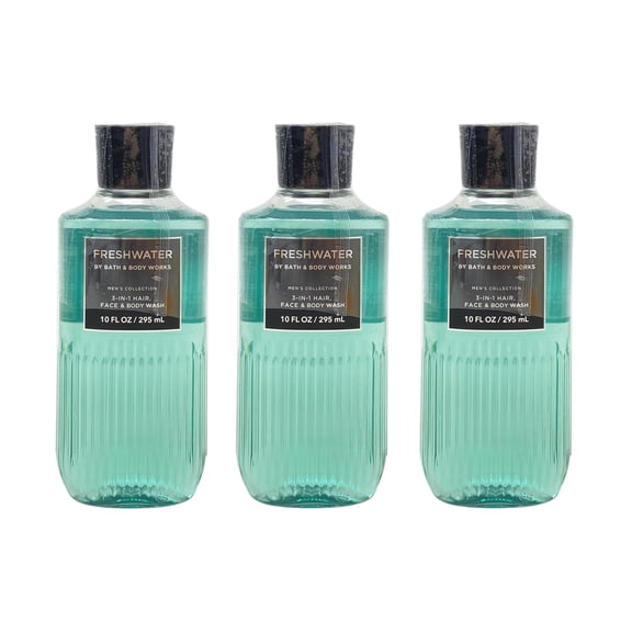 Bath and Body Works Men's Collection FRESHWATER 3-in-1 Hair, Face & Body Wash 3 Piece Set - 10 fl oz / 295 mL each