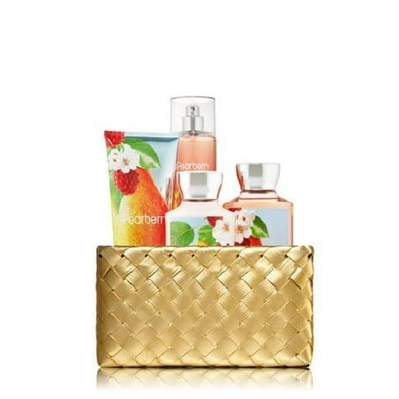 Bath and Body Works PEARBERRY Gold Woven Basket Gift Kit