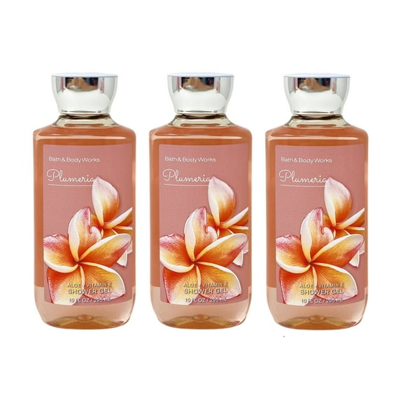 Bath and Body Works Plumeria 3 Piece Aloe + Vitamin E Shower Gel Value Pack - 10 fl oz/ 295 mL each