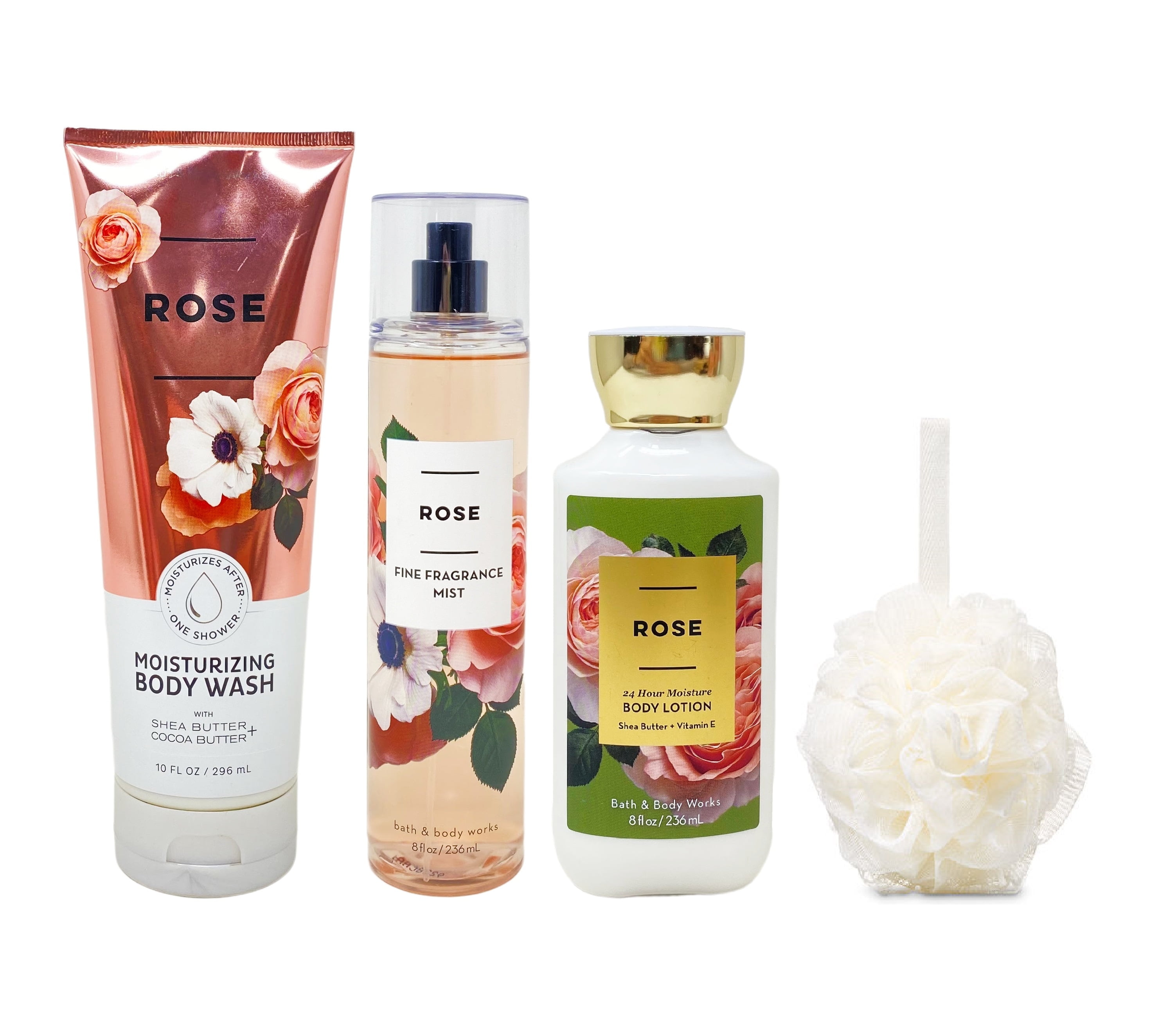 Bath and Body Works ROSE Gift Kit ~ Moisturizing Body Wash ~ Body Lotion & Fragrance Mist + FREE Shower Sponge