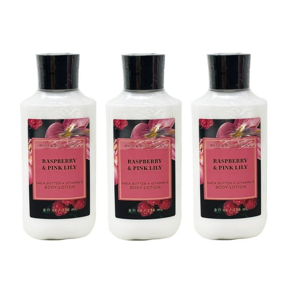 Bath and Body Works Raspberry & Pink Lily 3 Pack Body Lotion Value Set - 8 fl oz / 236 mL each