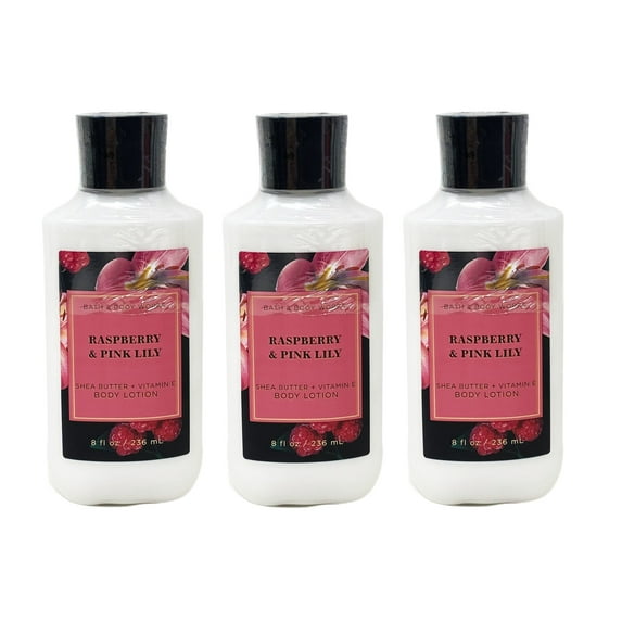 Bath and Body Works Raspberry & Pink Lily 3 Pack Body Lotion Value Set - 8 fl oz / 236 mL each