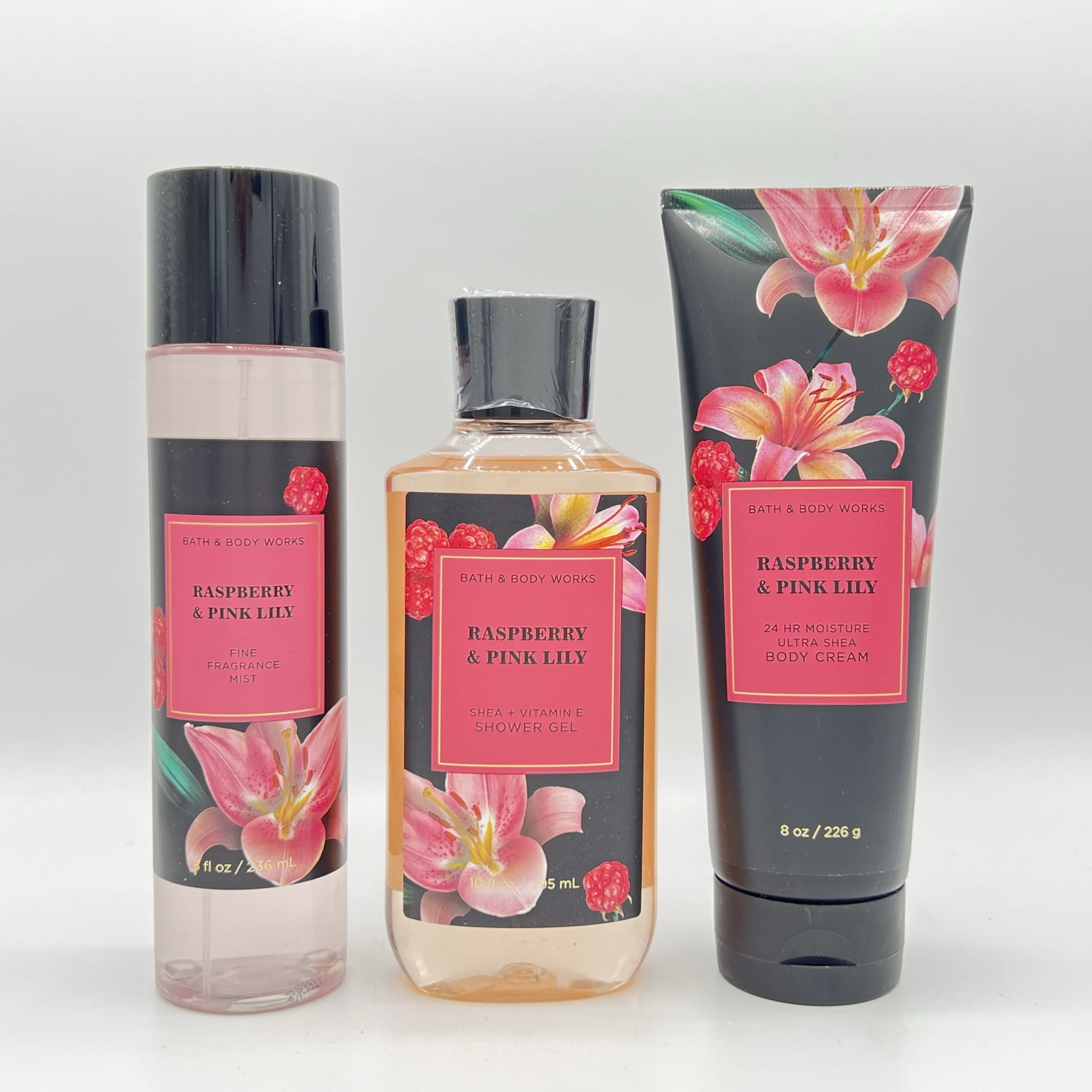 Bath And Body Works Raspberry And Pink Lily Fine Fragrance Mist Shower Gel And Body Cream 3