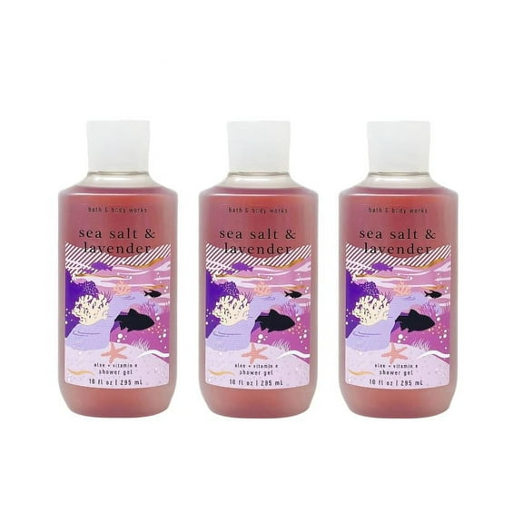 Bath and Body Works Sea Salt & Lavender 3 Pack Aloe + Vitamin E Shower Gel Set