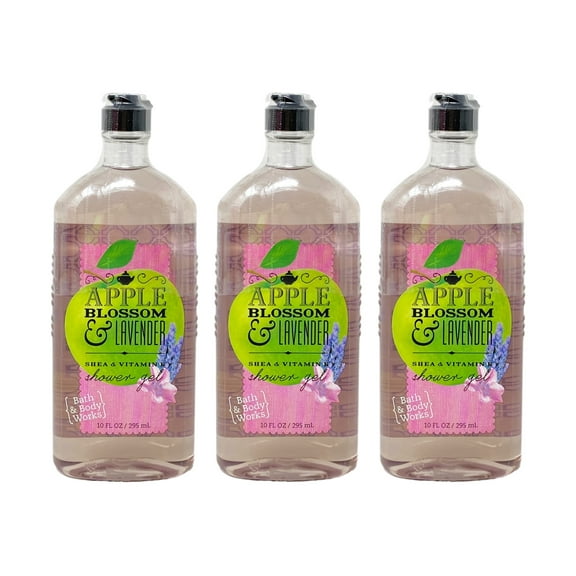Bath and Body Works Signature Collection Apple Blossom & Lavender 3 Pack Shea & Vitamin E Shower Gel Gift Set - 10 fl oz / 295 mL each