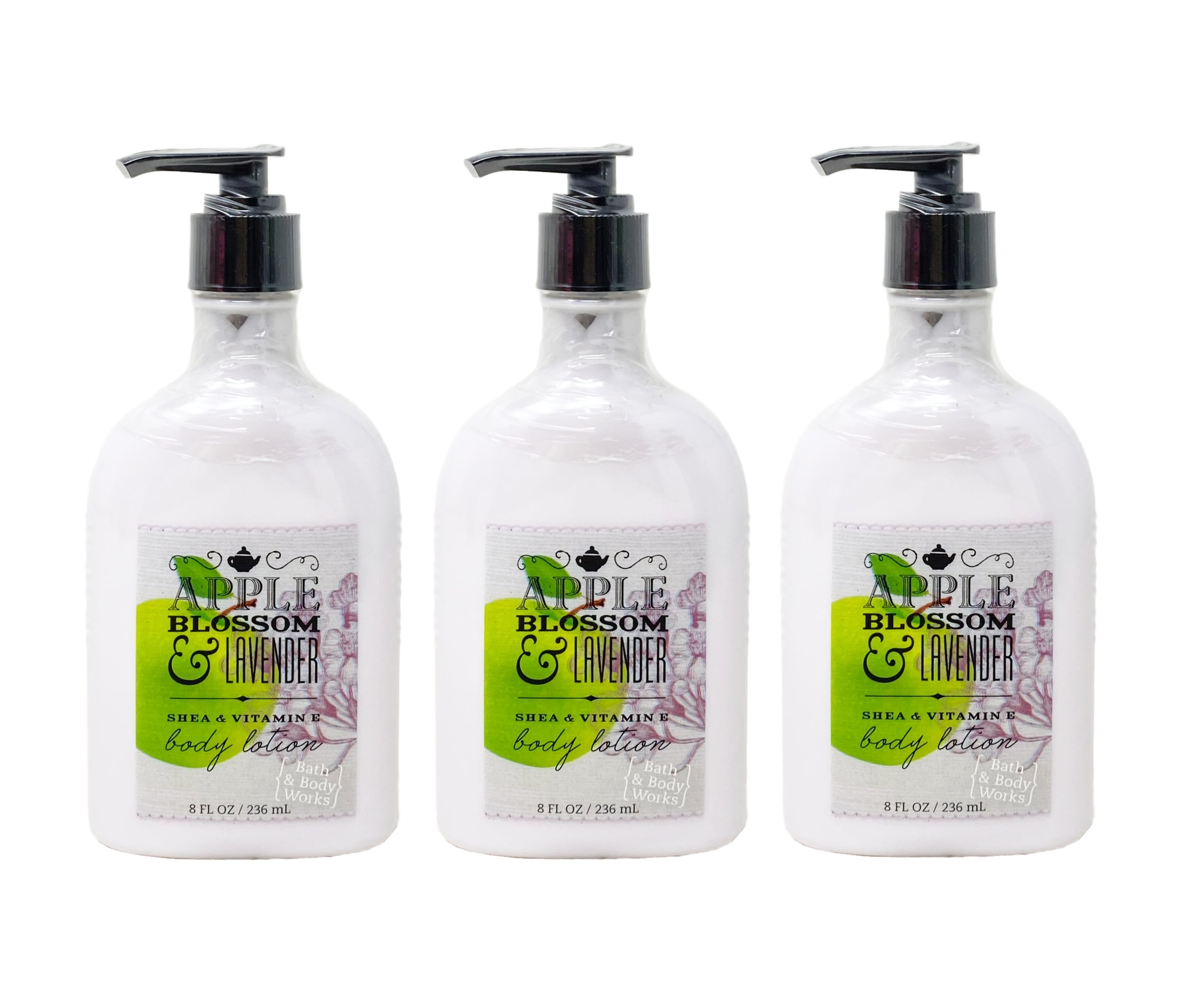 Bath and Body Works Signature Collection Apple Blossom & Lavender 3 Piece Shea & Vitamin E Body Lotion Set - 8 fl oz / 236 mL each