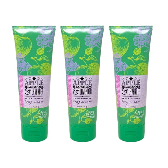 Bath and Body Works Signature Collection Apple Blossom & Lavender 3 Piece Triple Moisture Body Cream Bundle - 8 oz / 226 g each