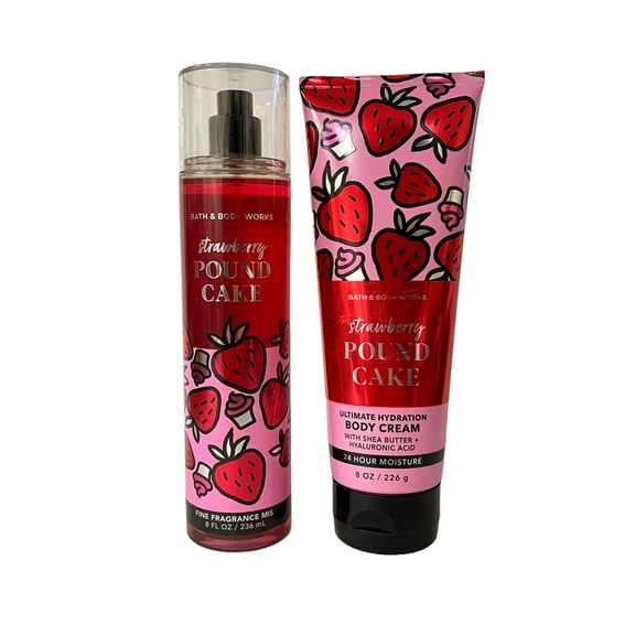 Bath and Body Works Strawberry Pound Cake Fine Fragrance Mist Set & Body Cream Set 8 fl oz