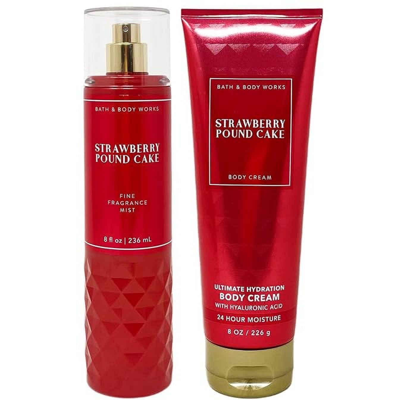 Bath and Body Works Strawberry Pound Cake Gift Set Mist and Body Cream Full Size