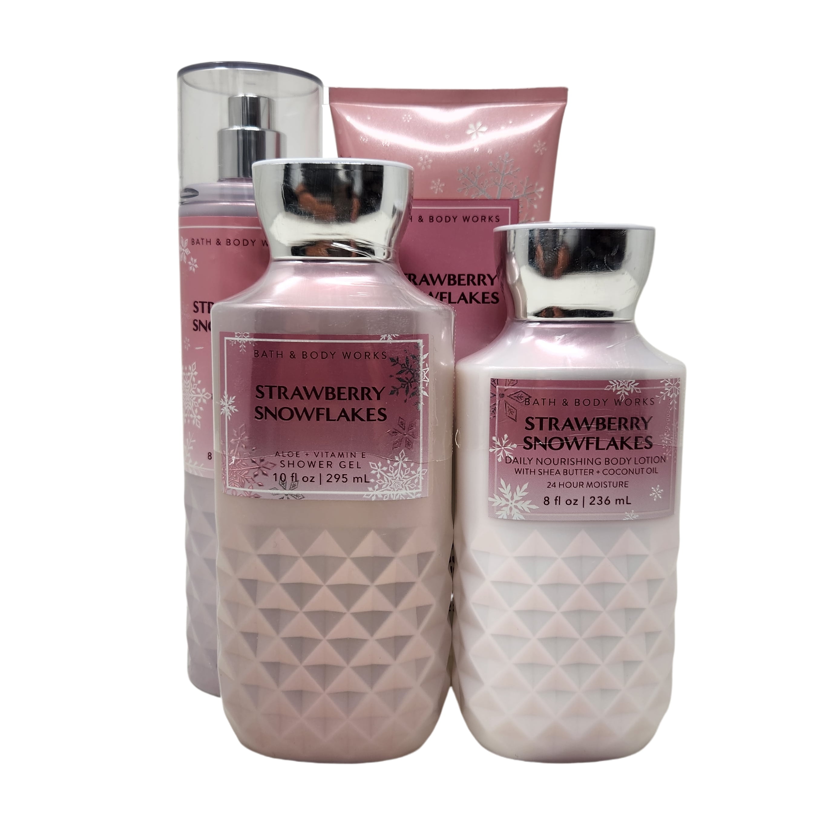 Bath and Body Works Strawberry Snowflakes Deluxe Gift Set - Fragrance Mist - Body Cream - Body Lotion - Shower Gel - Full Size Bath and Body Works Strawberry Snowflakes Deluxe Gift Set - Fragrance Mist - Body Cream - Body Lotion - Shower Gel - Full Size