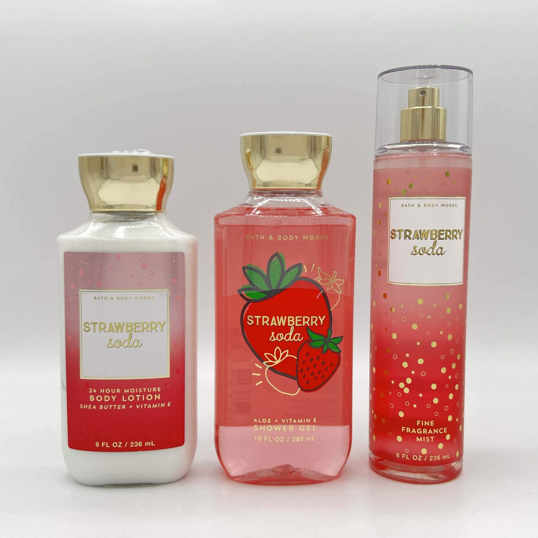 Bath and Body Works Strawberry Soda Body Lotion, Shower Gel and Fine  Fragrance Mist 3-Piece Bundle