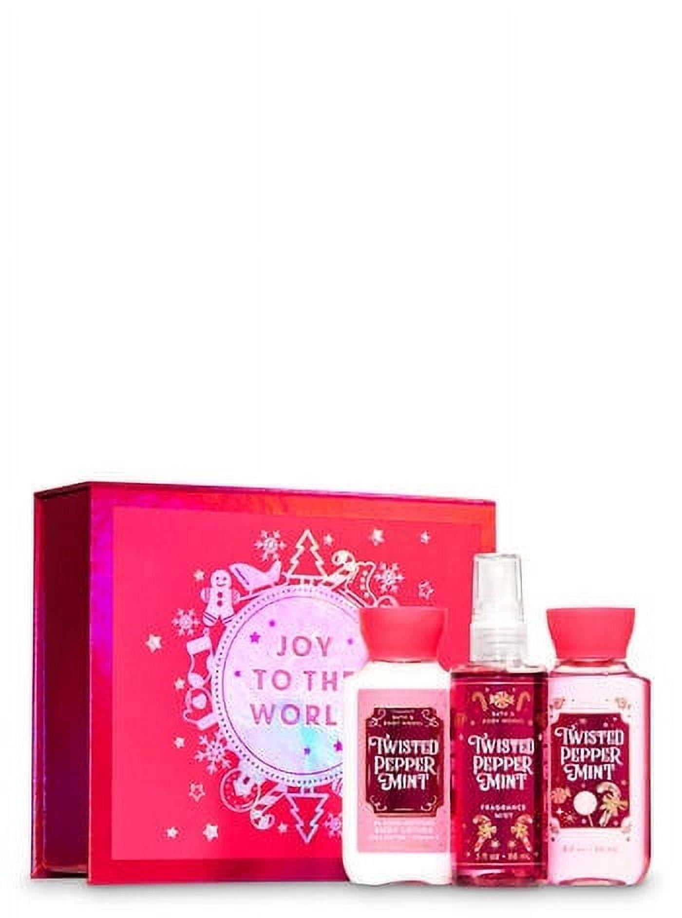 Bath and Body Works TWISTED PEPPERMINT Mini Gift Box Set Set 3-pc Travel Size arranged in an gift box with a ribbon