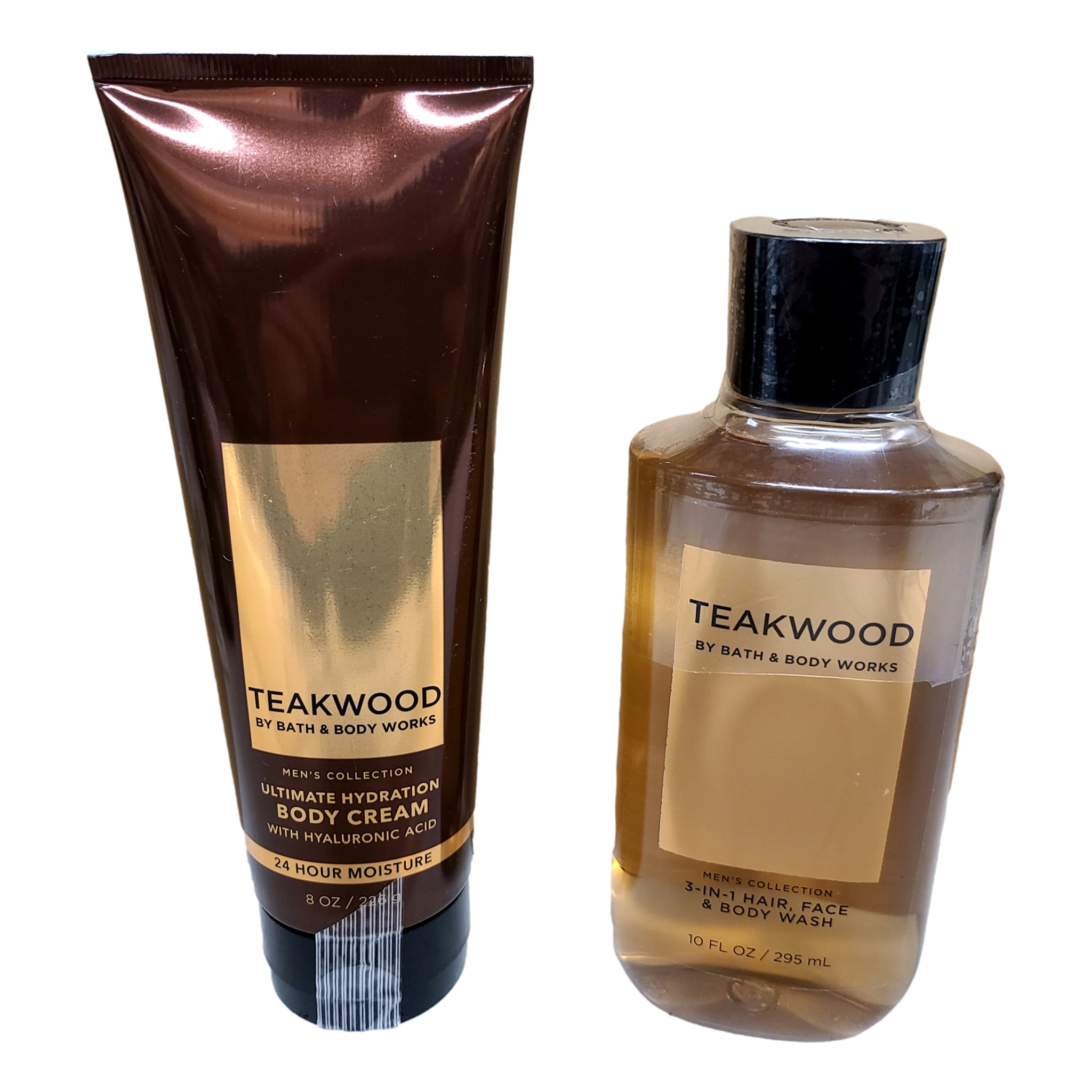 Bath and Body Works Teakwood Men's Collection Ultra Shea Body Cream and 2  in 1 Hair and Body Wash (2 Pack Bundle)