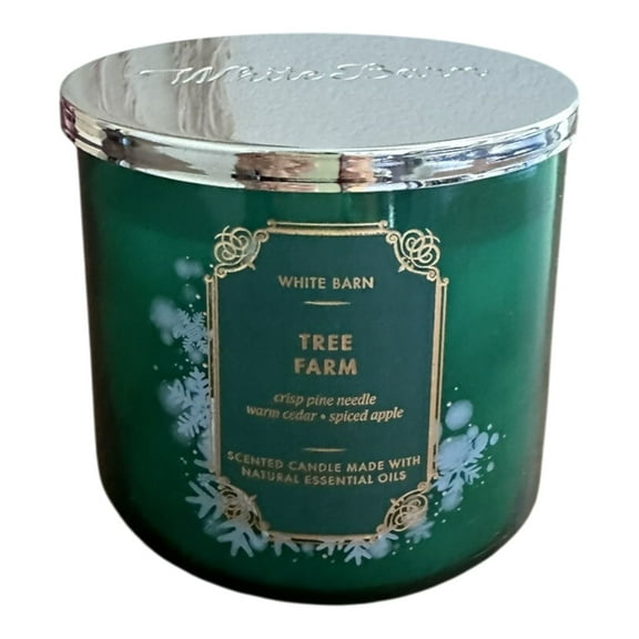 Bath and Body Works Tree Farm Scented 3-Wick Candle (White Barn) Crisp Pine Needle, Warm Cedar, Spiced Apple (14.5 oz / 411 g)