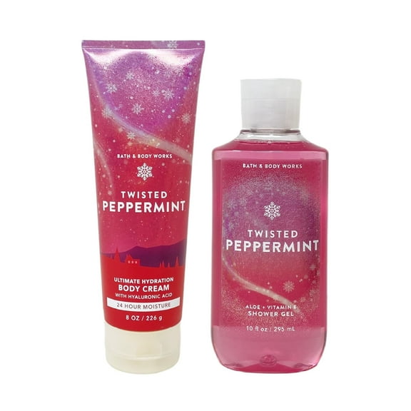 Bath and Body Works Twisted Peppermint 2 Piece Gift Set - Body Cream and Shower Gel - Full Size