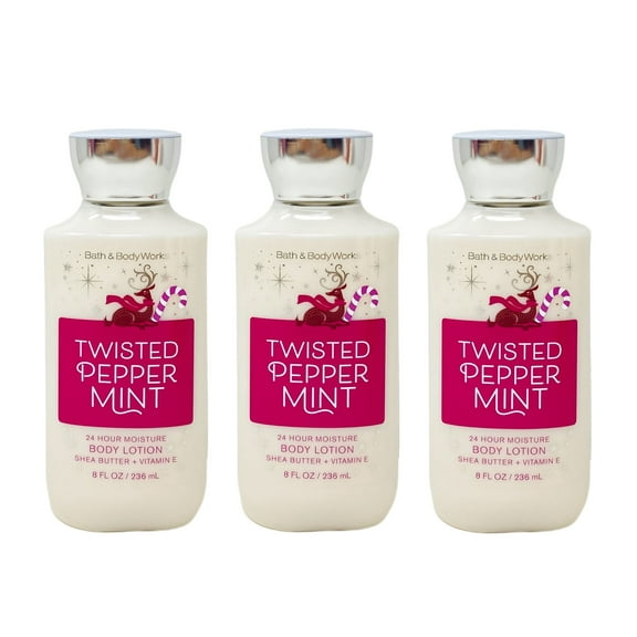Bath and Body Works Twisted Peppermint 3 Pack 24 Hour Moisture Body Lotion Set - 8 fl oz / 236 mL each