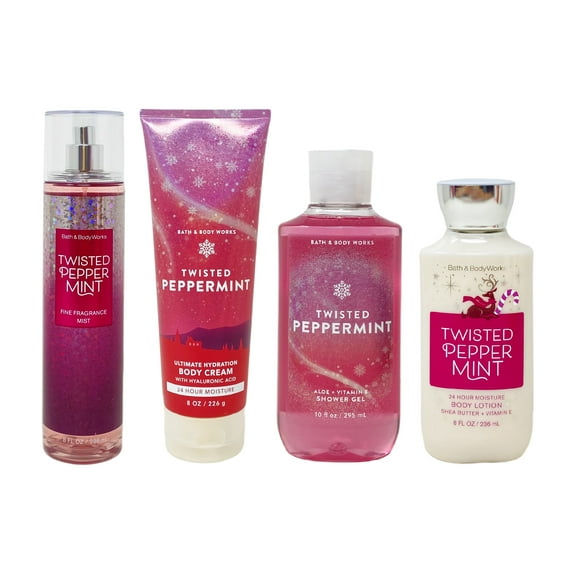 Bath and Body Works Twisted Peppermint Deluxe Gift Set - Fragrance Mist - Body Cream - Shower Gel - Body Lotion - Full Size