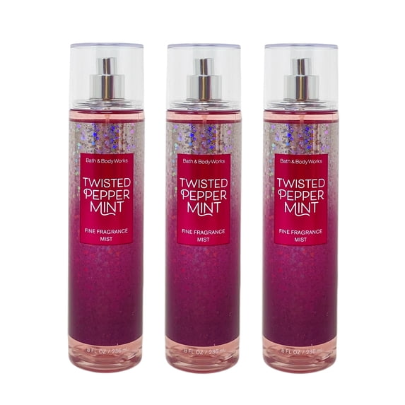 Bath and Body Works Twisted Peppermint Fine Fragrance Mist Bundle - Set of 3 - 8 fl oz / 236 mL each