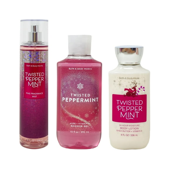 Bath and Body Works Twisted Peppermint Trio Gift Set - Fragrance Mist - Shower Gel - Body Lotion - Full Size